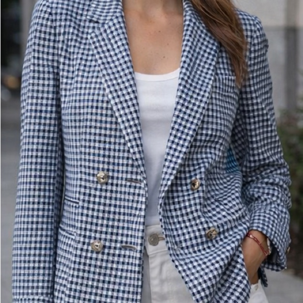 Blue and White Checked Blazer